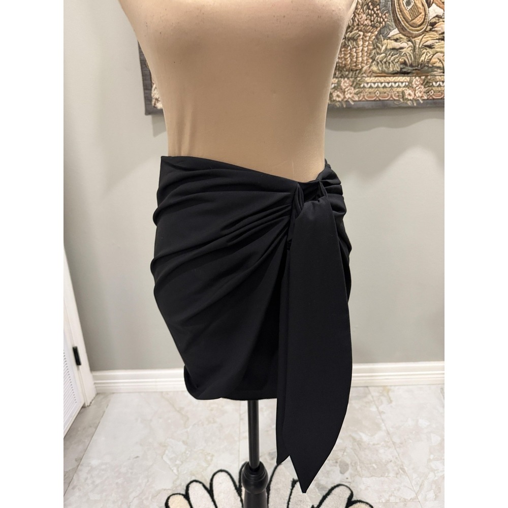 Zara Skirt Womens Small Black Wrap Asymmetrical Tie Front Mini Stretch Party